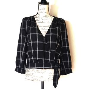 Madewell black and white wrap blouse.